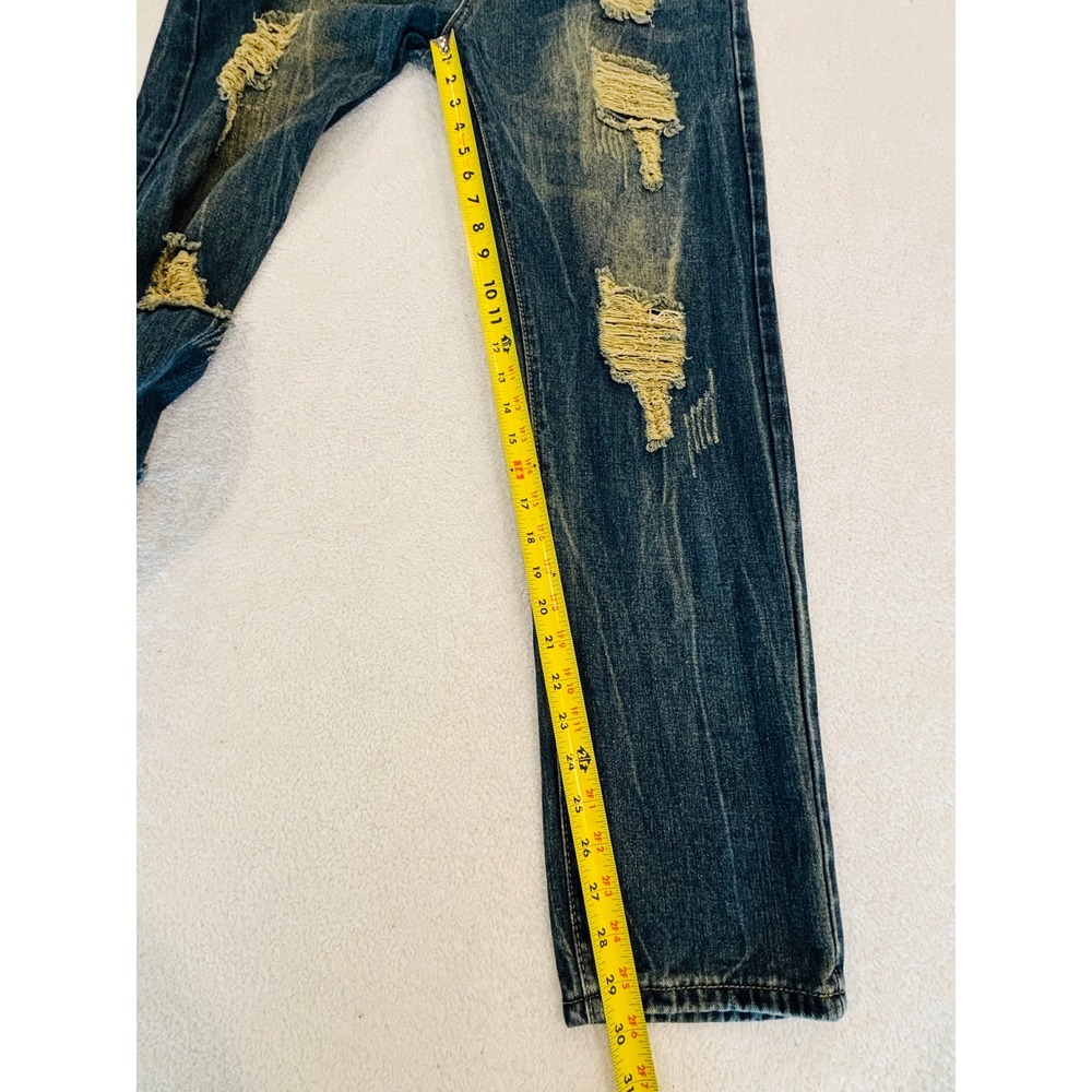 Mens Distressed Ripped Straight Leg Blue Denim Jeans Size 36 FZ/T81006-2017 - Picture 5 of 5